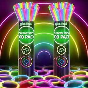 200 Ultra Bright Glow Sticks Bulk – Halloween Glow in the Dark Party Supplies Pack – 8″ Glowsticks Party Favors with Bracelets and Necklaces