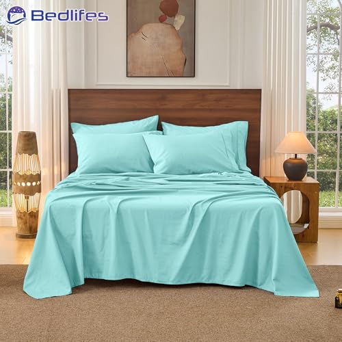 Image of Bedlifes 100% French Linen King Bed Sheet Set - 16 inch Deep Pocket, 4-Piece | Soft & Durable, Breathable & Cooling, Pure Flax Linen, OEKO-TEX Certified, Moisture-Wicking, Easy Care, Machine Washable