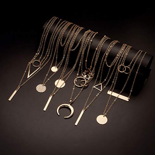 6 Pieces Layered Necklaces For Women Long Necklaces Gold Choker Necklaces Map Coin Bar Crescent Moon Necklace Layered Y Pendant Necklace Multilayer2