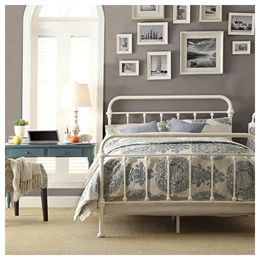 White Antique Iron Metal Bed Frame Vintage Bedroom Furniture Rustic Wrought Country Dark Bronze Wire Cast Womens Mens Girls Kids Princess Headboard Footboard Slats Rails Set Twin Full Queen King Sized (twin)