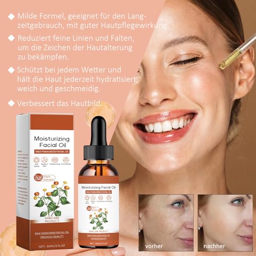 Anti Aging Gesichtsöl mit Parakresse, Paracress Facial Oil für samtweiche Haut, Anti Falten Gesichtsöl für Frauen, Feuchtigkeitsspendendes Face Oil Damen, Fördern Sie die Hauterneuerung