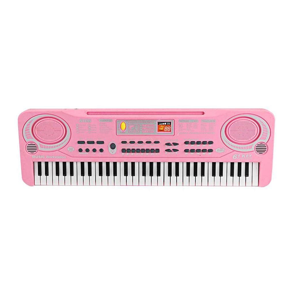 Piano Digital Teclado Musical Portátil Micrófono 61 Teclas Grabación USB Adecuado para Niños Enseñanza Musical en Casa Y Fiestas Infantiles, Rosado