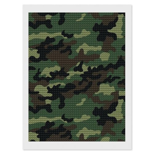 Kit peinture diamant 5D adulte débutant motif camouflage vert 30x40cm