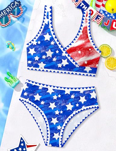 Image of KANGKANG Girls Swimsuit Bikini Set Solid Color V-Neck Two Piece Bathing Suit with Chest Pad Adjustable Straps Swimwear 7-16T