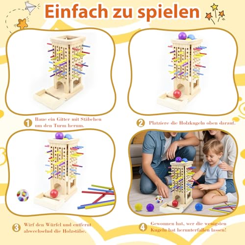 Montessori Spielzeug ab 3 Jahre, 3-in-1 Spiel Brettspiel aus Holz ab 3 4 5 6 Jahre, 40 Stück Bunte Holzstäbe, Aufbewahrungsbox, Klassifizierung, Farblernturm Familienspiel Reisespiel für Kinder