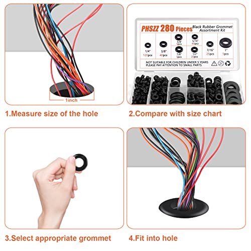 280 Pcs Rubber Grommets Kit, Rubber Hole Grommet Gaskets Assortment For Wiring, Wire, Automotive, Firewall, Sheet Metal, Hardware Repair, 8 Sizes 1/4" 5/16" 3/8" 7/16" 1/2" 5/8" 7/8" 1" By Pshzz #TOP5