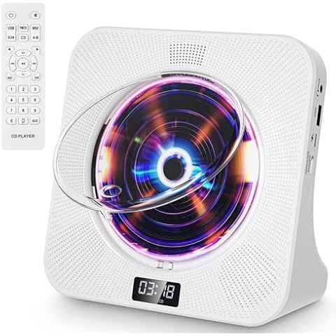 Fohil CD Player for Home, Desktop Portable CD Player Bluetooth 5.0 Built-in Double HiFi Sound Speakers CD Players LED Screen CD Players Support AUX&USB Headphone Jack FM Radio Cover