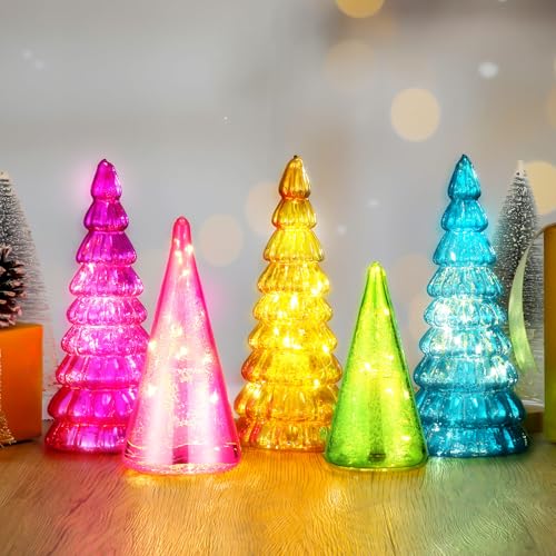 Thyle 5 Pcs Mercury Glass Christmas Tree Neon Xmas Trees