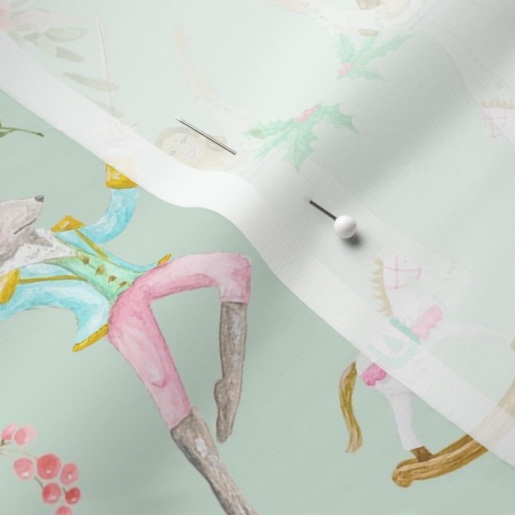 Spoonflower Fabric - Vintage Winter Holiday Christmas Aqua Watercolor Swan Fairy Ballet Printed on Chiffon Fabric by The Yard - Sewing Fashion Apparel Dresses Home Decor
