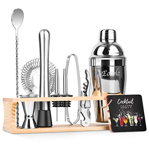 Eocolz Cocktail Shaker Bar Set Bartender Kit with Stand Accessories: Martini Shaker, Jigger