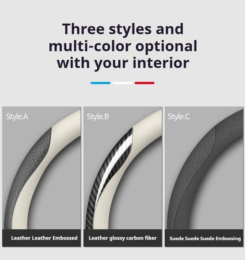 RYE for Mercedes Benz Steering Wheel Cover, Leather Car Steering Wheel Cover Heavy-Duty Stretchy Durable Breathable, for A B C E S Class CLA AMG Accessories - Black & Carbon Fiber