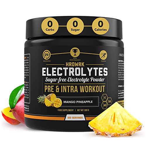 HRDWRK Electrolytes Powder | Carb & Sugar-Free Electrolytes 100 Servings Hydration Supplement | Electrolytes Supplement with Magnesium, Potassium & Sodium | Keto-Friendly Replenishment Drink