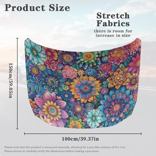 Image of Bohemian Flower Car Hood Cover, Stretch Polyester Car Hood Protector Removable Automotive Accessories Suitable Most Auto Sedans Trucks Pickup Sports Cars