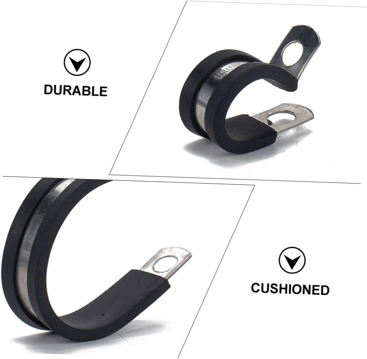 Angoily 45pcs Rubber Cable Clamp Stainless Steel Hose Clips with Premium Rubber Cushion R-shaped Hose Clamps for Automotive and Industrial Applications