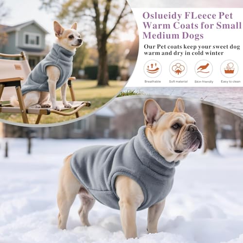 Oslueidy Hundemantel Fleece Hunde Jacken Hund warme Mäntel Winter Haustier Kleidung Hoodies Pullover Jumpsuit Hund Schnee Outfits Weste für kleine mittlere große Hunde XS-XXL (Grau, S)