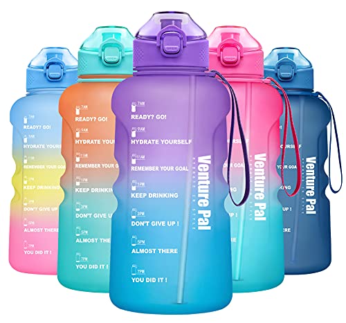 Venture Pal One & Half Gallon Water Bottle with Straw and Times to Drink, Motivational Big Water Water Bottle with Time Marker Ensure You Drink Enough Water for Home, Office and Gym