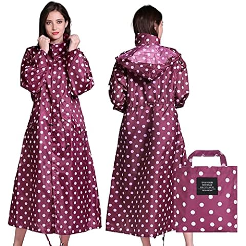 LAMA Womens Long Raincoats with Hood, Waterproof Reusable Packable Rain Coat with Long Sleeves for Adults Womens Ladies, Rain Coat for Bike Moto Riding Hiking Trekking, Red Dots Cover