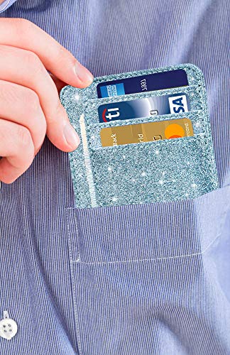 Hotcool Card Holder Wallet Front Pocket Minimalist Leather With Rfid Blocking Card Holder Wallet For Men & Women, Glitter Blue #TOP6