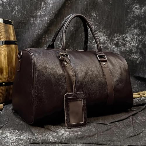 Men Genuine Leather Travel Bag Cow Leather Carry On Luggage Bag Shoulder Bag Weekend Duffle Bag (Light Brown)4