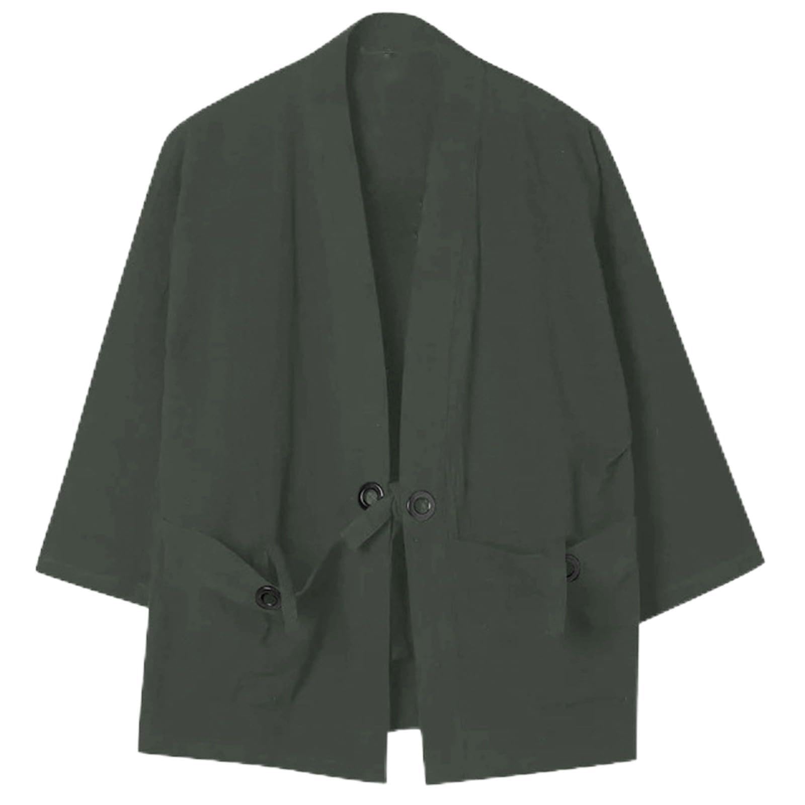 Chaqueta de kimono monocolor holgada con manga ligera de tres cuartos 7