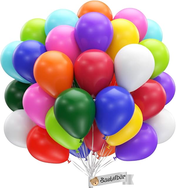 Bastelbär Luftballons - Luftballons bunt 100 Stück aus 100% NATURLATEX - Helium Luftballons - Helium Ballons - Helium Balloon 11 Farben - Luftballons Geburtstag