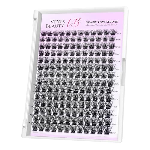 VEYESBEAUTY Lash Clusters Individual Eyelash Extensions Thin & Invisible Band DIY False Eyelashes for Self-application Newbies Five-Second Series Wispy Lash Tray Siren 8-16mm Mixed Length