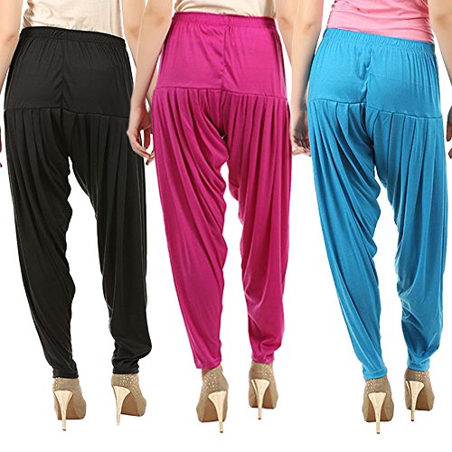 Image of Buy That Trendz Combo Offer (Pack of 3) Cotton Viscose Lycra Dhoti Patiyala Salwar Harem Bottoms Pants for Womens (White, Maroon, Black)