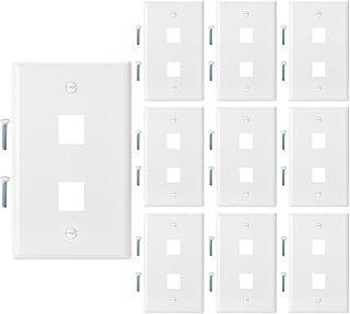 Bates- 2 Port Keystone Wall Plate, 10 Pack, White Ethernet Wall Cover, Keystone Plate 2 Port, Ethernet Wall Plate 2 Port, Ethernet Gang Wall Plate, Ethernet Plate, Dual Gang Keystone Wall Plate
