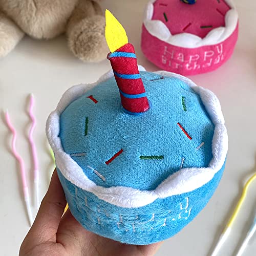 MINSHUXI Hund Geburtstagstorte Spielzeug Quietschendes Hundespielzeug Geburtstagsknochen Plüsch Quietschend Spielzeug Kuchen Spielzeug für Haustier Interaktives Geburtstagsgeschenk