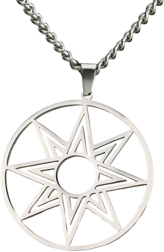 Stainless Steel Star Of Shamash Pendant, Assyrian Sun Symbol