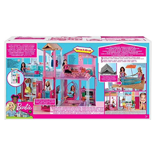 Barbie Mobilier Grande Maison de poupée de Luxe à 2 étages et 4 pièces Dont Cuisine, Chambre, Salle de Bain et Accessoires, Jouet pour Enfant, DLY32 – Image 7