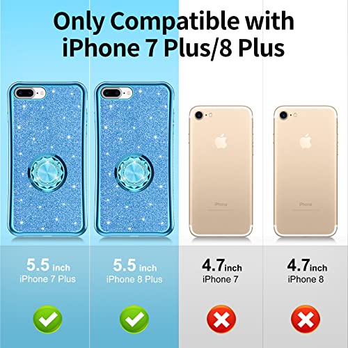 Ocyclone Iphone 8 Plus Case, Iphone 7 Plus Case, Cute Glitter Luxury Diamond Rhinestone Bumper With Ring Grip Kickstand Protective Girly Soft Iphone 8 Plus/ 7 Plus Case For Women Girl - Blue #TOP1