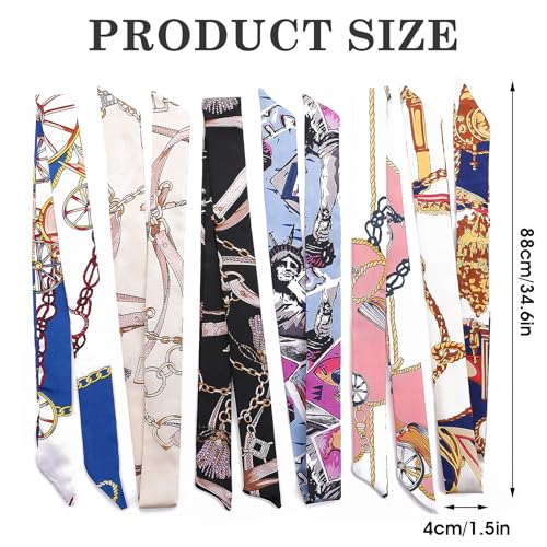 12pcs Mixed Hair Scarf Handbag Scarf Fashion Silk Head Scarf Handbag Handle Wrap Ribbon Neckerchief Scarf for Women2
