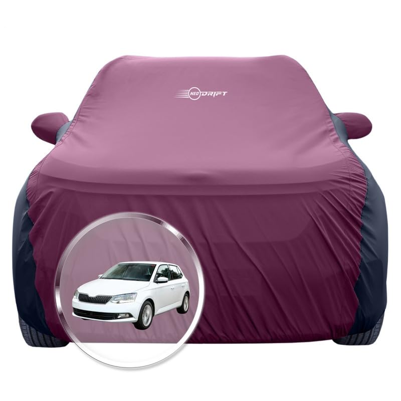 Image of NEODRIFT 'SuperTech' Car Cover for Skoda Fabia (100% Water-Resistant, All Weather Protection, Tailored Fit, Multi-Layered & Breathable Fabric) (Colour: Maroon+Black)