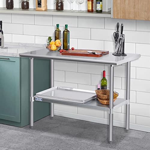 Hally Stainless Steel Table For Prep & Work 30 X 48 Inches, Nsf Commercial Heavy Duty Table With Undershelf And Galvanized Legs For Restaurant, Home And Hotel #TOP1