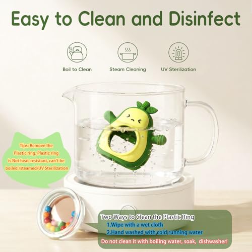Image of Baby Teether & Rattle Toys Avocado Teething Mitten for Sucking Needs -Anti Dropping Wrist Hand, Silicone Teethers Baby Chew Toys for Babies Over 3 Months, BPA Free