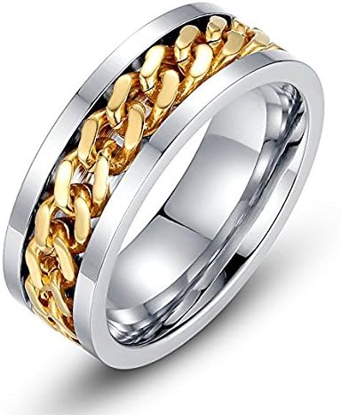 LEEYA NL11 8MM Stainless Steel Rings for Men Engagement Wedding Band Chain Ring, Size 7-13 (9, Gold)