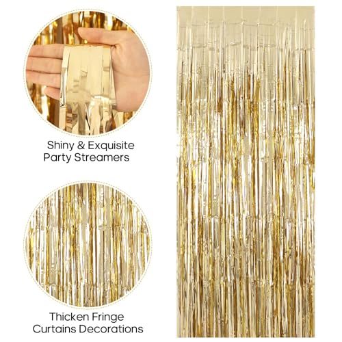 Image of 2 Pack Fringe Curtains Backdrops, Foil Fringe Curtains, Door Streamers for Birthday Wedding Bridal Shower Holiday Graduation Party Decorations, Photo Booth Backdrops, Champagne