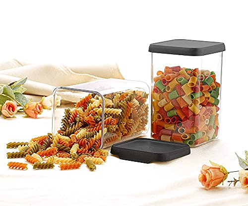 Image of Homemet Premium Quality Unbreakable Air Tight Square Plastic Containers Set for Kitchen Storage 1100ml Plastic Easy Flow Cereal Dispenser Storage Box Jar Food Rice Pasta Pulses (1100 ML, 03)
