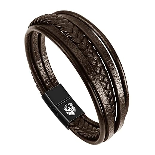 Pulsera Cuero Hombre Pulseras de Cuero Hombre Con Hebilla Magnética de Acero Inoxidable y Joyero de Pulsera Exclusivo para la Idea de Regalos para Hombres (marrón, 20.5)