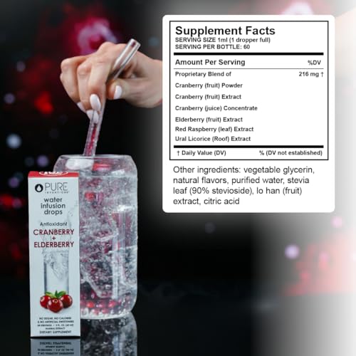 Image of Pure Inventions Water Enhancer Drops - Refreshing and Delicious - Antioxidants, Electrolytes - No Sugar, Calories, or Artificial Sweeteners - Cranberry and Elderberry (60 Servings)