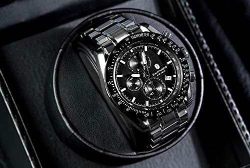 Image of BENYAR Men's Watches Chronograph Watch for Men Multifunction Black Waterproof Sport Fashion Quartz Wristwatches Calendar with Stainless Steel Strap