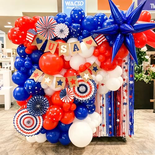 Image of Red White and Blue Balloons,60Pcs Red and Blue Balloons | 12in Latex Balloon for Independence Day Birthday Party Decorations