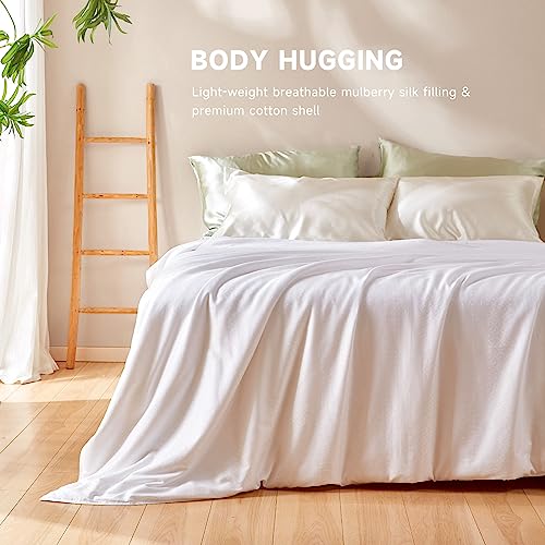 Image of THXSILK Lightweight Pure Mulberry Silk Comforter, Grade 6A Long Strand Silk Filling with 100% Cotton Cover, Ultra Soft Breathable, Queen Size 87in x 91in /220cm x 230cm, Weight 1.65lb /0.75kg