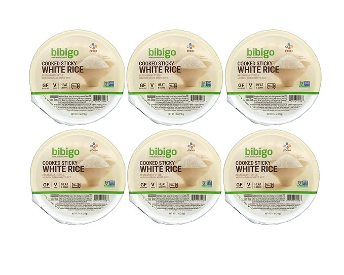 Restaurant Style Cooked Sticky White Rice Bowls, Medium Grain, Microwavable, Gluten Free, Low Fat, 7.4 oz, 6 Count