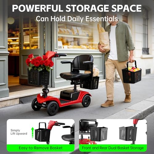 Image of Mobility Scooter for Seniors,Motorized Scooter,Electric Scooter for Adults 300 lbs,Detachable Battery,Dual Baskets and Rear Tail Lights(Red)