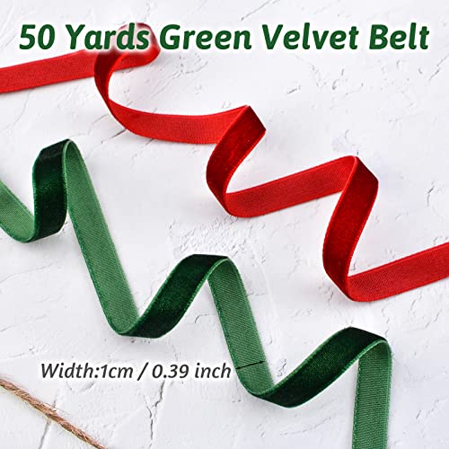 CRAFFANCY Dark Green Velvet Ribbon - 50 Yards Single Faced Velvet Ribbon for Wedding Flower Bouquet, Christmas Decoration - Image 2
