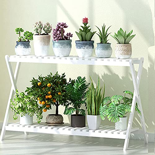 HSBRO Soporte de Plantas de Flores de 2 Niveles, Estante de Madera para Balcón, Soporte para Plantas, Jardín, Sala de Estar, Estante de Exhibición de Bonsái Cover