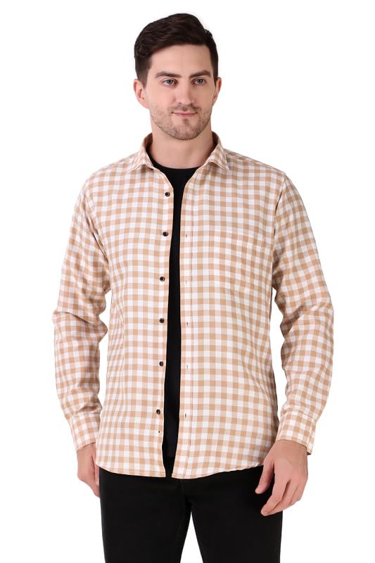 Tiger ClawMen Regular Fit Checkered Casual Shirt Light Brown