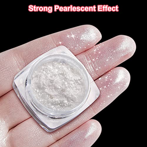 2 Boxes White Pearl Chrome Nail Powder - Transparent Clear Ice Shimmer Chrome Pigment Powder For Nails, Glazed Donut Inspired Nails Mirror Effect Glitters Nail Art Powder For Diy Salon #TOP1